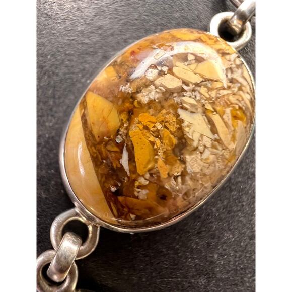 NEW Brecciated mookaite jasper sterling silver link bracelet - Picture 12 of 16